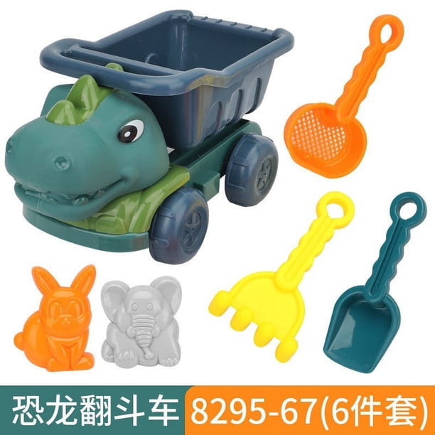 Set De Juguetes De Playa Dinosaurio 7 Piezas – Camión, Pala, Rastrillo Y Moldes Para Arena