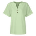 thumbnail image 5 of MIXUE Womens Summer Tops Summer Solid Color V Neck Button Down Short Sleeve Stylish Jacquard Loose Fit Casual Fashion Pullover Tee Shirts Outwear,Green,L, 5 of 6