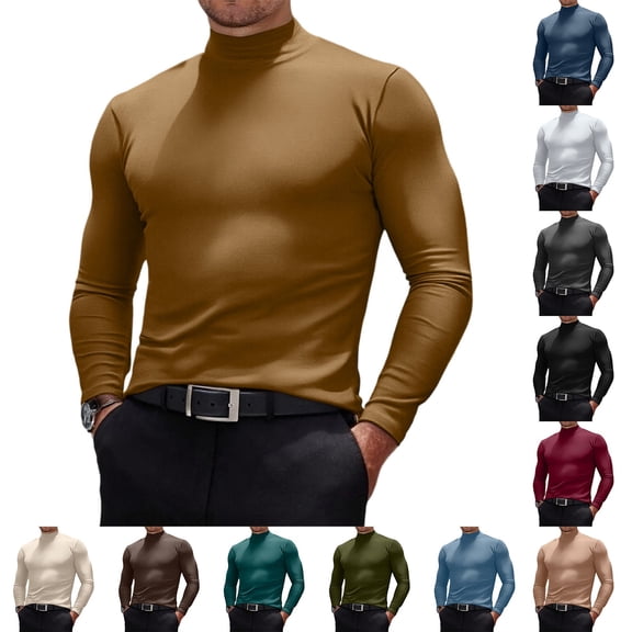 Men's Casual Slim Fit Long Sleeve Turtleneck Pullover Lightweight Basic Top for Spring Fall Layering,Army Green,L