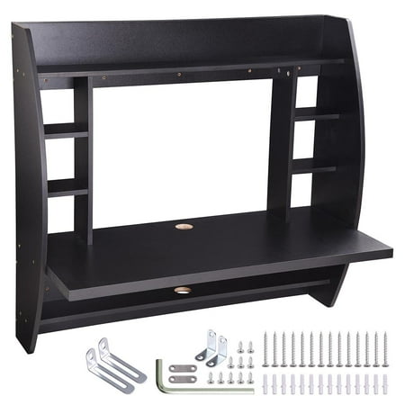 Yescom Wall Mounted Floating Computer Desk With Storage Shelves