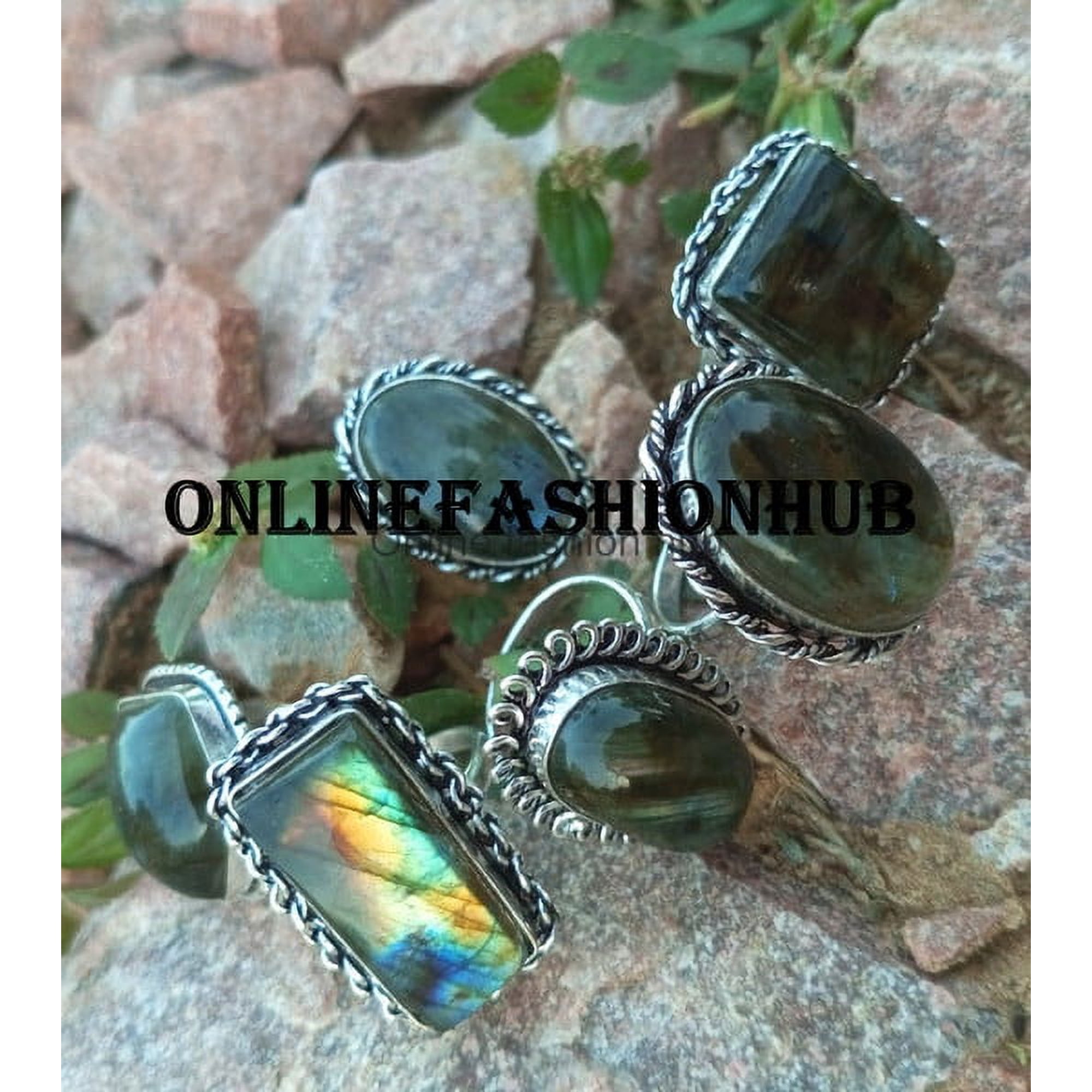 Labradorite Gemstone 925 Sterling Silver Plated Handmade Ring 10 Pcs