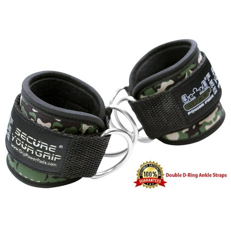 Best Ankle Straps for Cable Machines Double D-Ring Adjustable Neoprene Premium Cuffs to Enhance Legs, Abs & Glutes For Men & Women, CAMO