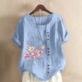 thumbnail image 2 of IROINNID Women 2023 Summer Print Regular Button Loose Round Neck Short Sleeve Women Comfy Short Sleeves Top Spring Saving, 2 of 5