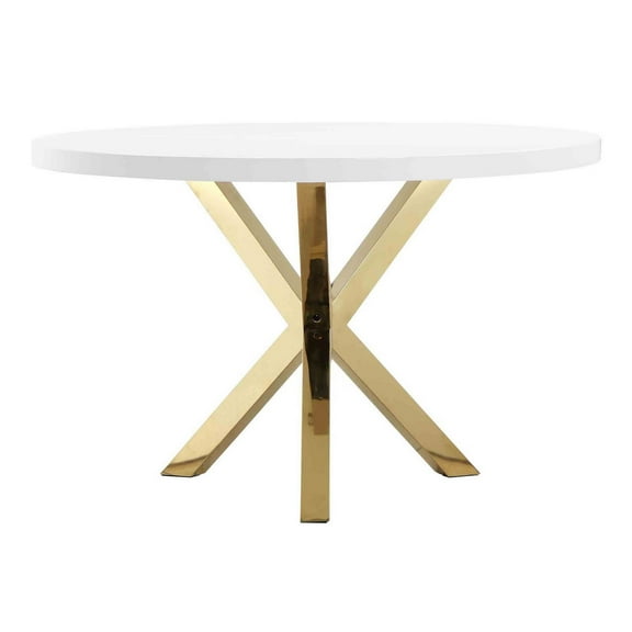 Emi 47 Inch Dining Table- Round White Lacquer Top- X Twisted Gold Legs
