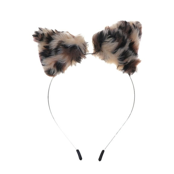 WRISTBIQUE Fuzzy Headband Cat Ear Shape Hair Band Leopard Print 1Pcs