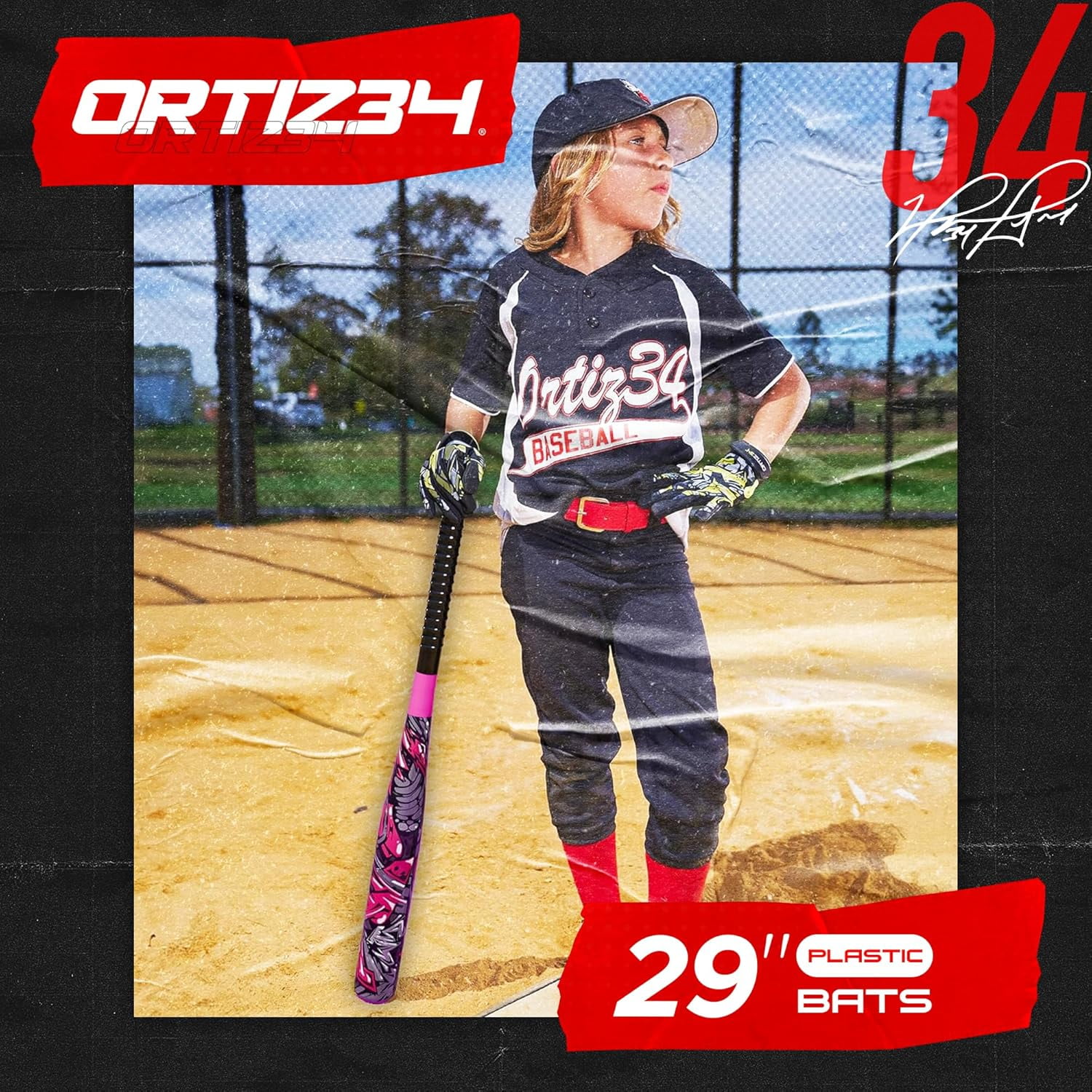Ortiz34 29" Graffiti Plastic Bat & Ball Set, David Ortiz Backyard Baseball Homerun Set for Youth, Kids, Teens & Adults