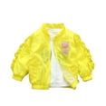 thumbnail image 1 of Girls Fall Winter Outfits Ruffle Zip Up Bomber Jacket No Hood, Embroidered Flower Back, Kids Fashion Outerwear (13 Years, Yellow), 1 of 3