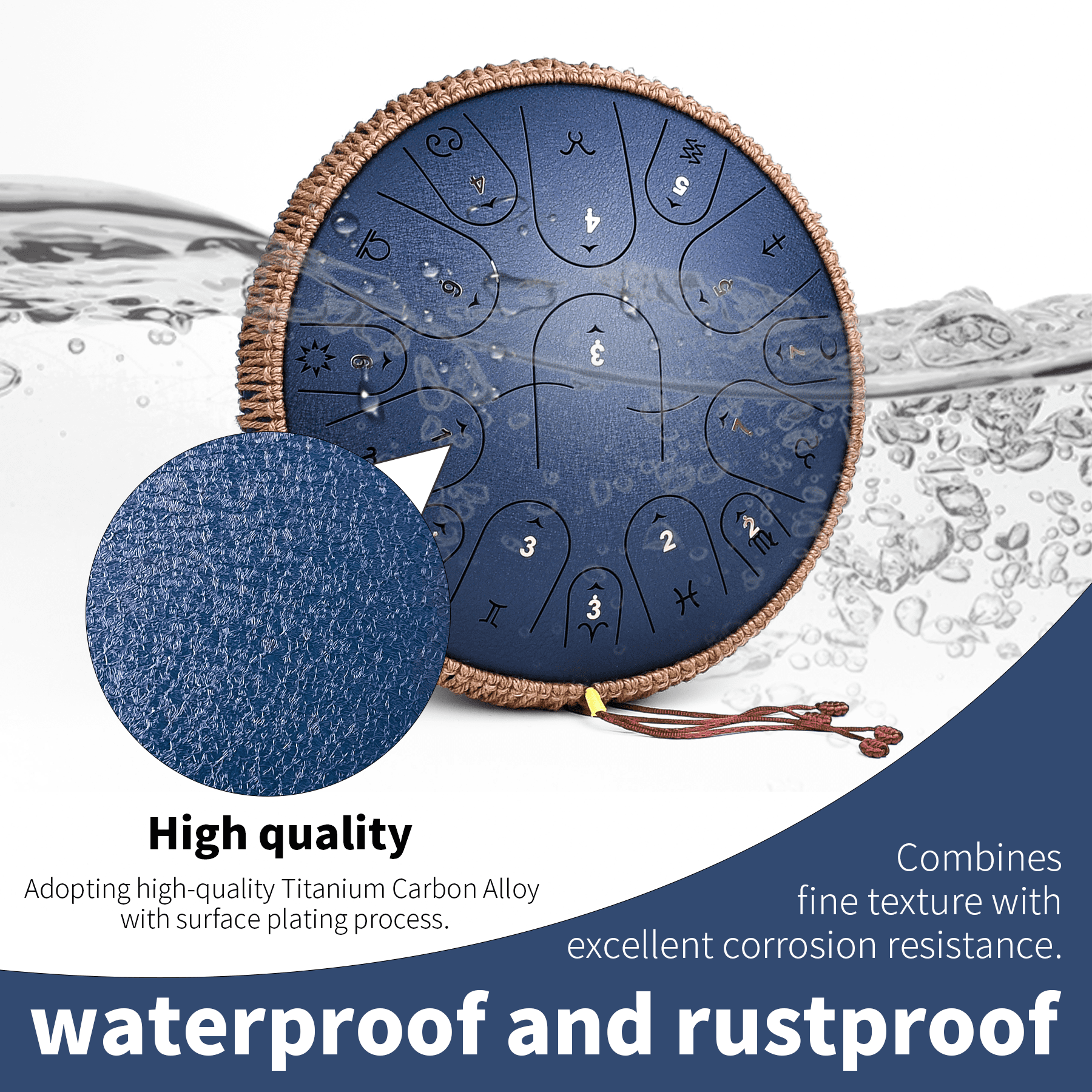 Steel Tongue Drum,13 Inches 15 Notes Handpan Drum, C Major Tongue Drum for Adults and Children 432hz with Hand Pan Drum Music Book, Mallets and Carry Bag(Navyblue)