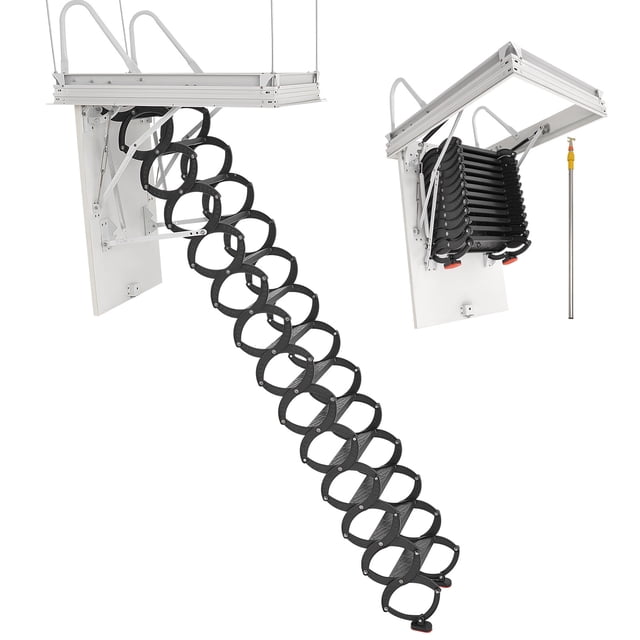 VEVOR Steel Attic Ladder Ceiling-Mounted Attic Stairs for 10.5 to 11 ft Ceilings