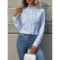 thumbnail image 6 of Women'S Striped Button Front Shirts Mock Neck Long Sleeve Office Blouse Tops Blue XL, 6 of 9