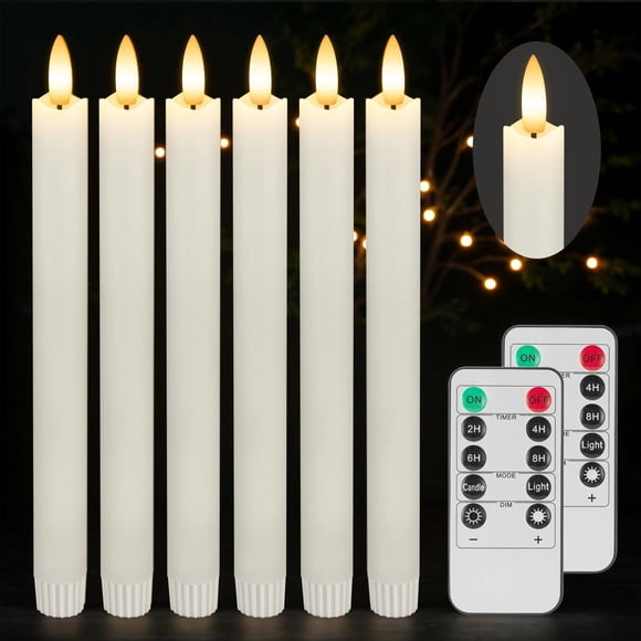 Velas Cónicas Sin Llama JOIONE Paquete de 6 Marfil 2x24.5cm LED