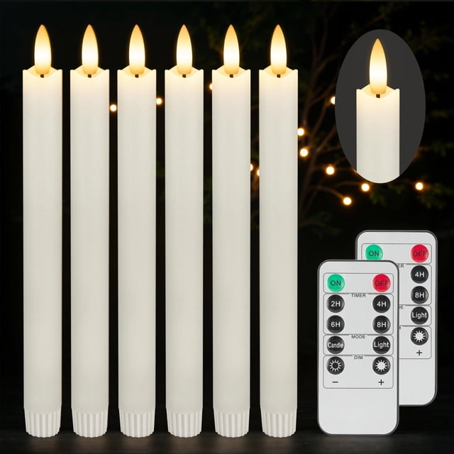 Velas Cónicas Sin Llama JOIONE Paquete de 6 Marfil 2x24.5cm LED