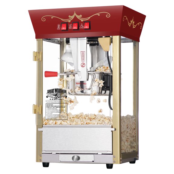 Great Northern Popcorn Matinee Popcorn Machine - 8oz Countertop Popper with Stainless-Steel Kettle, Reject Kernel Tray, Warming Light, and Accessories (Red)