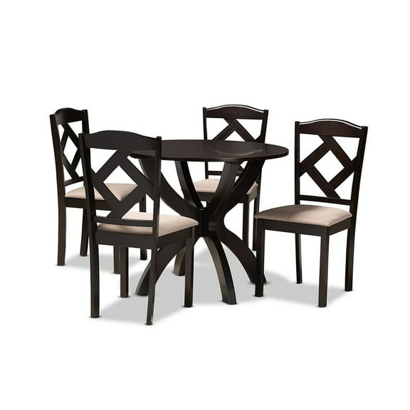 Quinlan Modern and Contemporary Sand Fabric Upholstered and Wood 5-Piece Dining Set