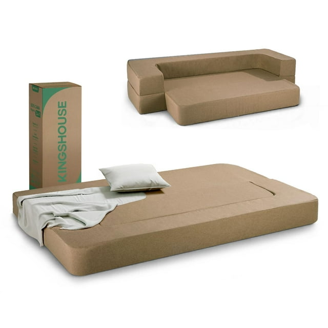 Colchón Plegable Individual, Sofá Cama 3 en 1 Futón Tipo Japonés a Ras de Piso, Portátil y Ligero beige