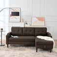 thumbnail image 3 of Lecut L Shaped Sofa Couch with Pull Out Bed Sleeper Sofa Sectional for Living Room Comfy Linen Fabric Tufted Pull Out Couch with Storage Chaise Cup Holders 75" Coffee, 3 of 9