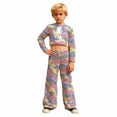 thumbnail image 2 of WOYY Little Girls Glitter Sequin Outfits Party Long Sleeve Crop Top Flared Pants Set, Sizes 6-7, 2 of 5