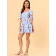 thumbnail image 2 of INSPIRE CHIC Robe Courte Évasée pour Femme à Encolure Cœur Fleurie, Manches Bouffantes, Coupe Ajustée, 2 of 5