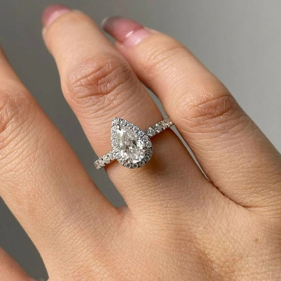 Cora Jewellery 1CT Pear Moissanite Halo Engagement Ring For Women , 14K Yellow Gold