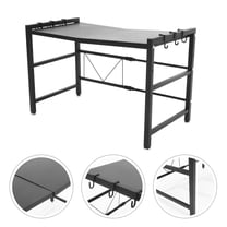 OFFIGAM Black Metal Microwave Oven Stand Adjustable Kitchen Storage Organizer Shelf with Steel Frame