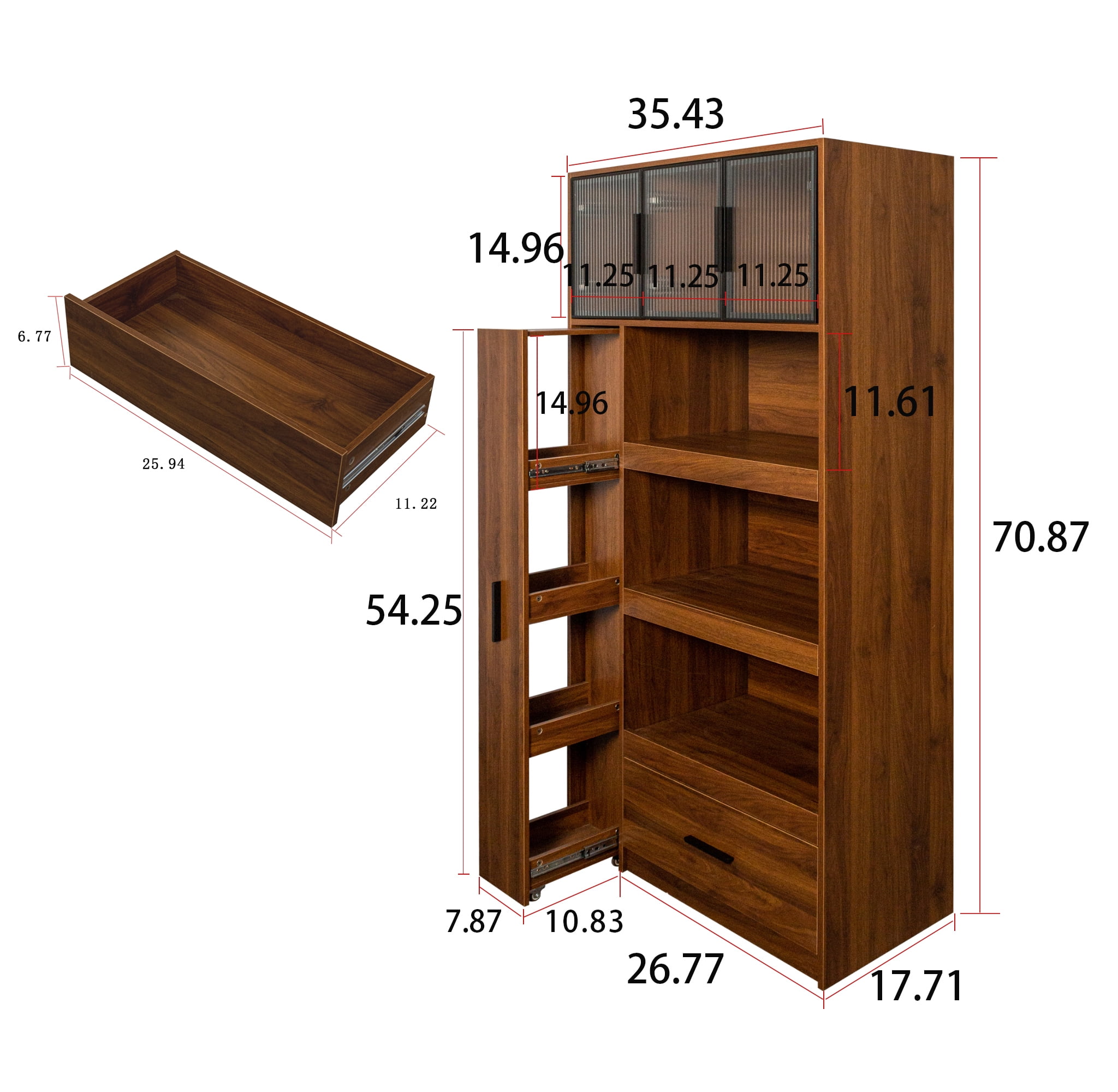 Aukfa Freestanding Pantry Storage Cabinet, Kitchen Pantry Organizer, Buffet Sideboard, Microwave Stand for Kitchen/Dining Room/Living Room,Walnut