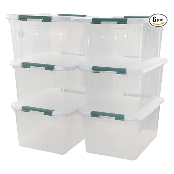 20 Quart Clear Plastic Bin with Lid, Latching Storage Box, 6 Packs
