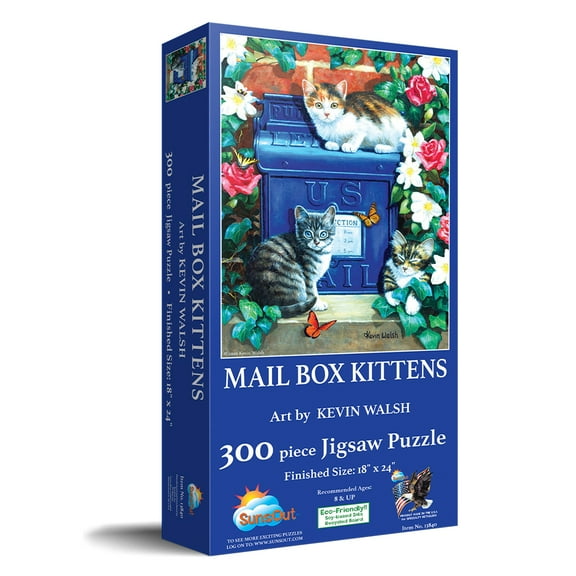 SUNSOUT INC - Mail Box Kittens - 300 pc Jigsaw Puzzle by Artist: Kevin Walsh - Finished Size 18" x 24" - MPN# 13840