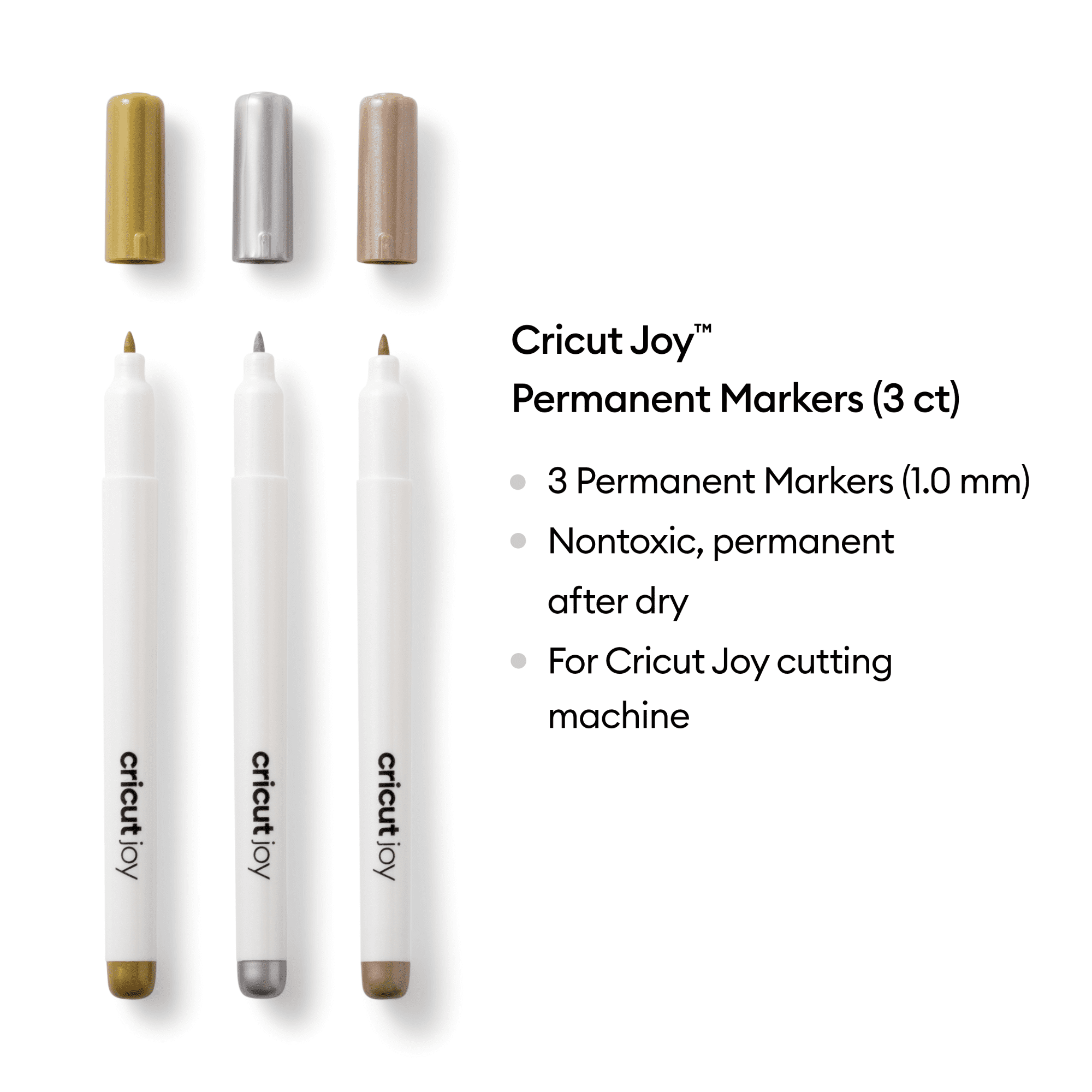 Cricut Joy Metallic Markers 1.0, Gold/Silver/Blue (3 count), Medium Point 