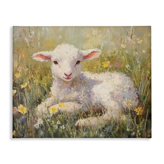 Stupell Industries Traditional Sunlight Lamb in Flowers Canvas Art, 48 x 36, by Petals Prints Design
