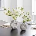 thumbnail image 3 of Danya B. Etta Two Piece Glossy Ceramic Black and White Striped Round Hollow Circle Donut Vase Set, 3 of 4
