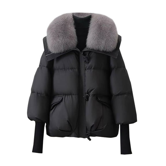 Niaviben Cropped Puffer Jacket Women's Thickened Down Jacket Long Puffer Coat Women Puffy Coats for Women Womens Winter Jacket Womens Lightweight Jacket Womens Winter Jackets Black L