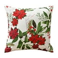thumbnail image 1 of Taie d'Oreiller de Noël avec Fleurs Rouges Feuilles Vertes Motif de Fruits Rouges et de Vignes 45 cm x 45 cm Polyester pour Déco Maison, 1 of 6