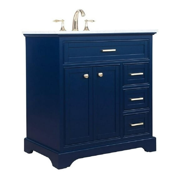 Elegant Decor Americana 32" Solid Wood and Metal Single Bathroom Vanity in Blue