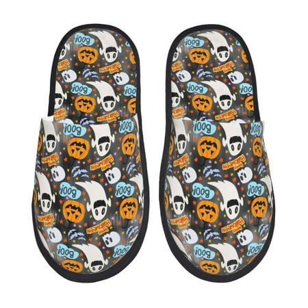Balery Happy Halloween2 Slient Indoor Furry Fleece Comfort House Shoes Soft Non-Slip Home Shoes Cotton slippers House Slippers-- Large