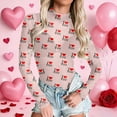 thumbnail image 3 of Kcolen Valentine Mesh Top for Women Heart Shamrock Printed Long Sleeve Turtleneck Dressy Mesh Shirt Bodycon See Through Layering Top Valentines Day Gifts, 3 of 4