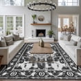 thumbnail image 4 of Rectangle Area Rug 6x9ft,Traditional Abstract Ethnic Floral Washable Carpet Non-Slip Runner Accent Rugs Indoor Floor Mat for Bedroom Living Room Decor,Tribal Retro Black Gray, 4 of 9