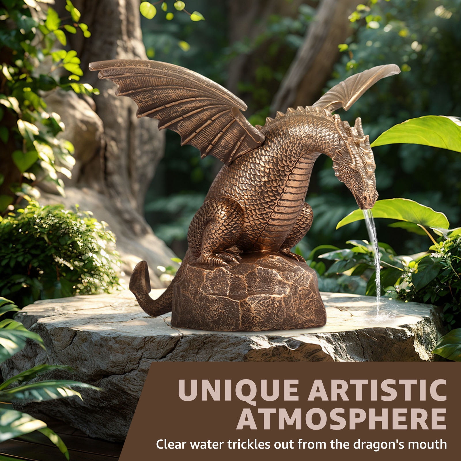 Dragon Water Fountain Décor Resin Garden Dragon Statue Fountain Vintage Dragon Wall Fall Fountain Sculpture Vivid Dragon Fountain Ornament for Outdoor Yard Garden