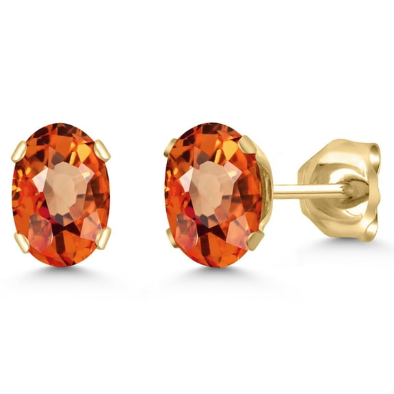 Gem Stone King 18K Yellow Gold Plated Silver Orange Sapphire Stud Earrings for Women Men | 1.10 Cttw | Gemstone September Birthstone | Oval 6X4MM