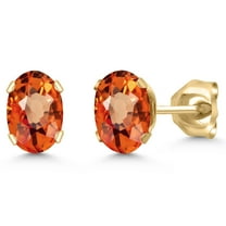Gem Stone King 18K Yellow Gold Plated Silver Orange Sapphire Stud Earrings for Women Men | 1.10 Cttw | Gemstone September Birthstone | Oval 6X4MM