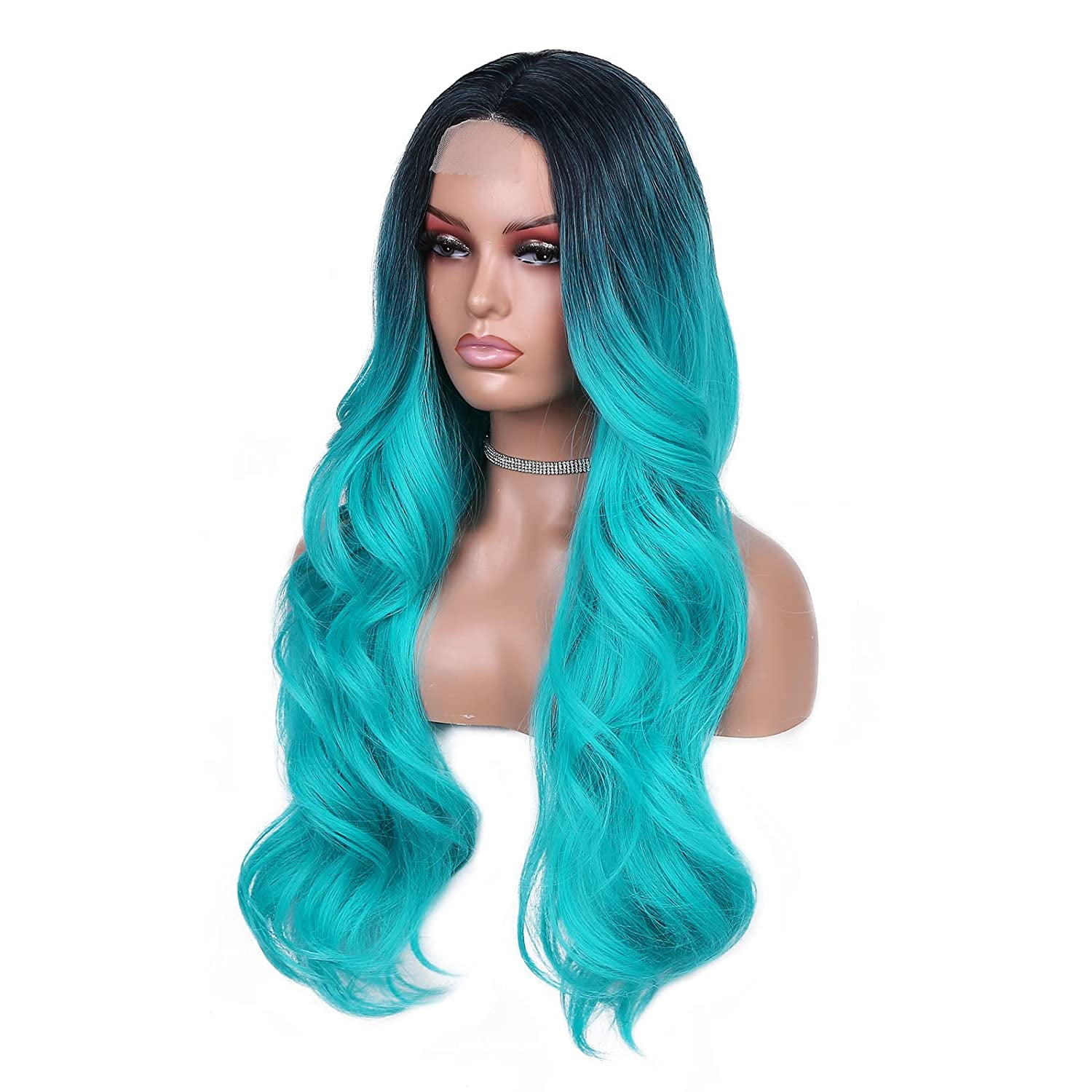 Ombre  Wig Long Curly Wavy Wig Heat Resistant Synthetic Wig Dark Roots Puple Wigs for Women Daily Party Cosplay