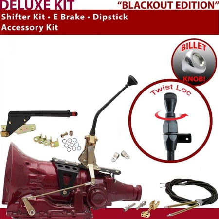American Shifter 4L60 Shifter Kit Black 10 in. E Brake Cable Clevis Dipstick for EF2A5