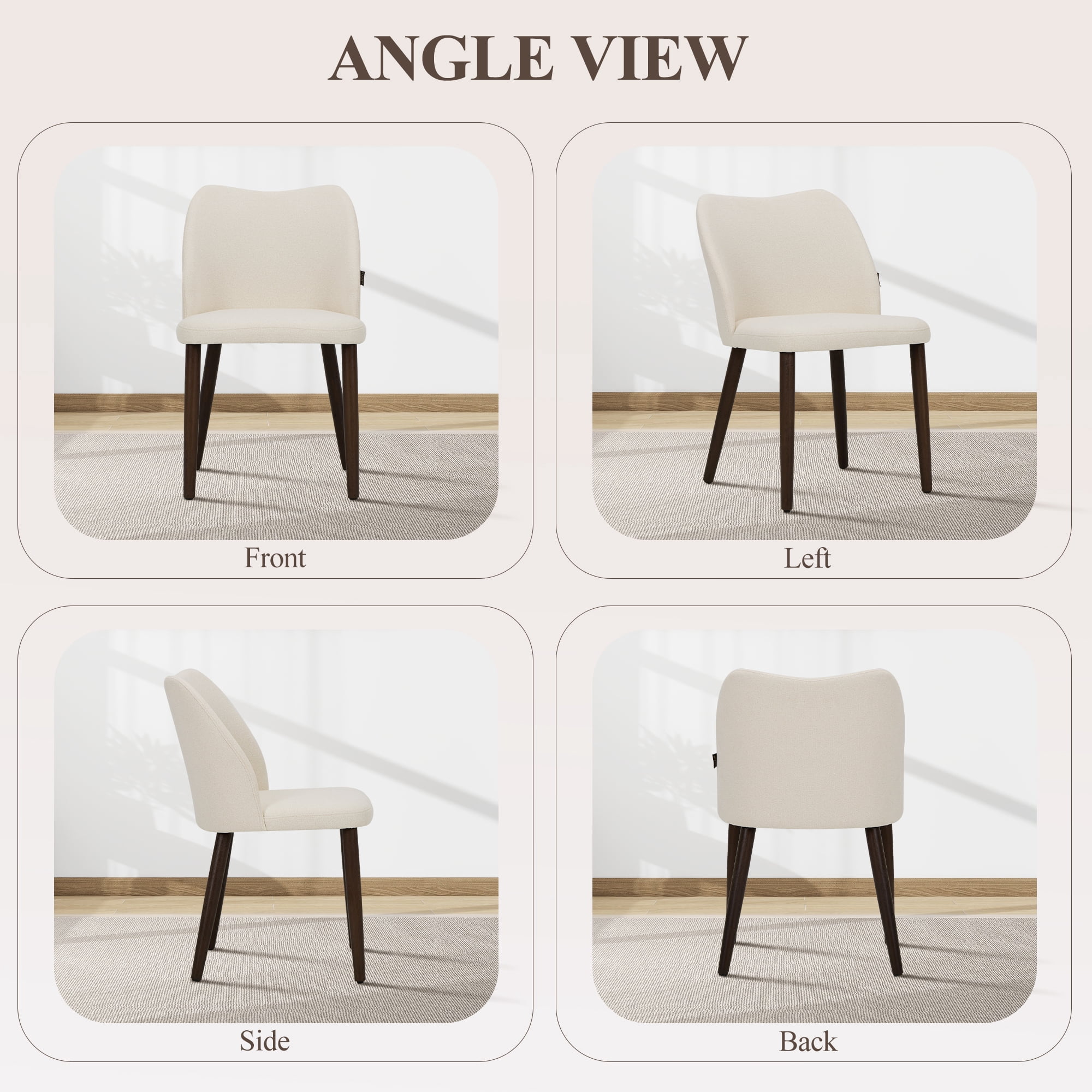AFO Upholstered Modern Dining Chairs with Wooden Legs, Kitchen Side Chairs for Dining Room, Restaurant and Café, Set of 4, Beige