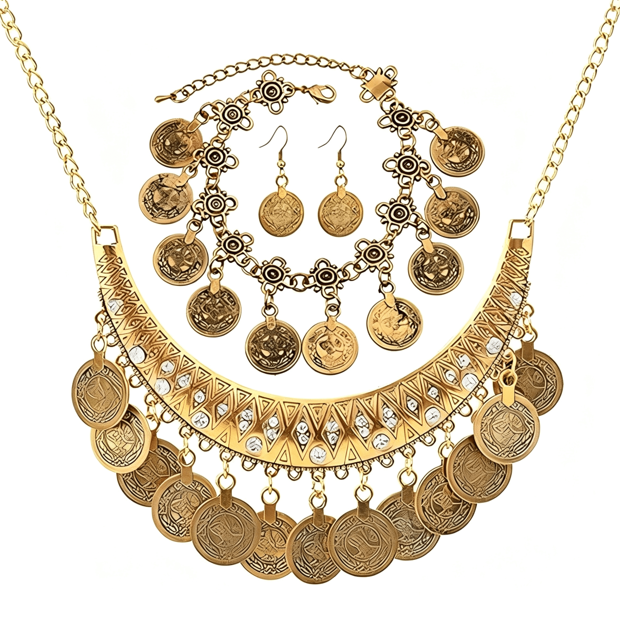 DESIGNICE 3Pc Bohemian Coin Necklace Bracelet Earrings Set Gypsy Women'S Jewelry Pirate Costume Accessories Gift Costume Jewelry for Women