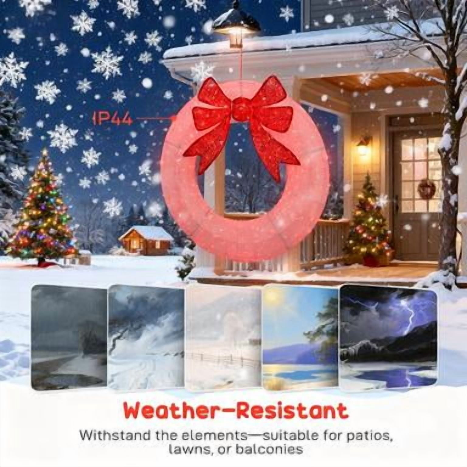 60 Inch Lighted Christmas Wreath with 278 Dual Color LED Lights Remote Timer Outdoor Indoor Decor