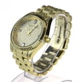 thumbnail image 2 of Mens Luxury Bling Iced Classic Round Analog Metal Band Wrist Watch All Gold, 2 of 4