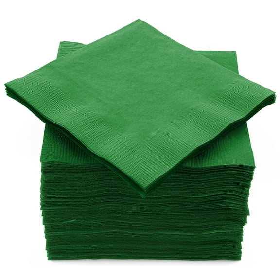 Amcrate 5” x 5” Disposable Party Green Beverage Napkins (100 Count)