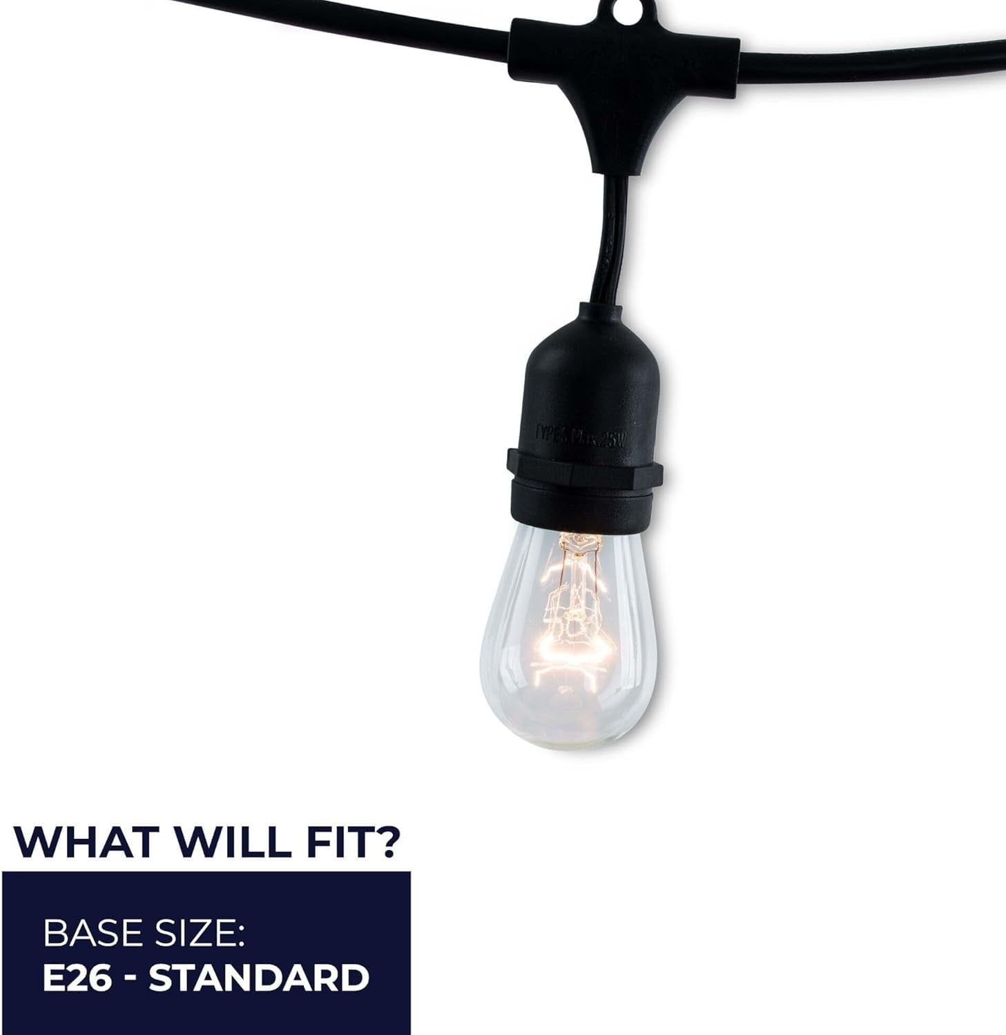 Diodesy- Pack of 4 STRING15L/48FT/36IN/E26/BLACK/INC/S14 48Ft Pendant Hanging String Light with S14 Clear Incandescent Bulb, 15 Socket 36 Inch Spacing Medium Base, 11W, 2700K Warm White, 60 Lumens