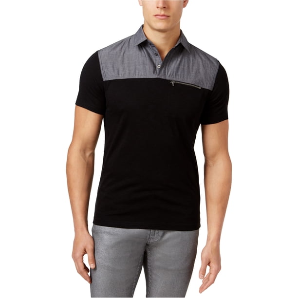 Polo de rugby con bloques de color para hombre INC, negro, extragrande