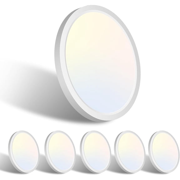 PLUHKN-6 Pack 7 Inch Led Ceiling Light Flush Mount, 15W 1500Lm Ceiling Light Fixtures, 3000K/4000K/6500K Color Options, Round Surface Mount Led Light Fixtures for Hallway Laundry Garage
