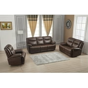 Betsy Furniture Bonded Leather Reclining Sofa Couch Set Living Room Set 8006 (Brown, Sofa Loveseat Recliner)